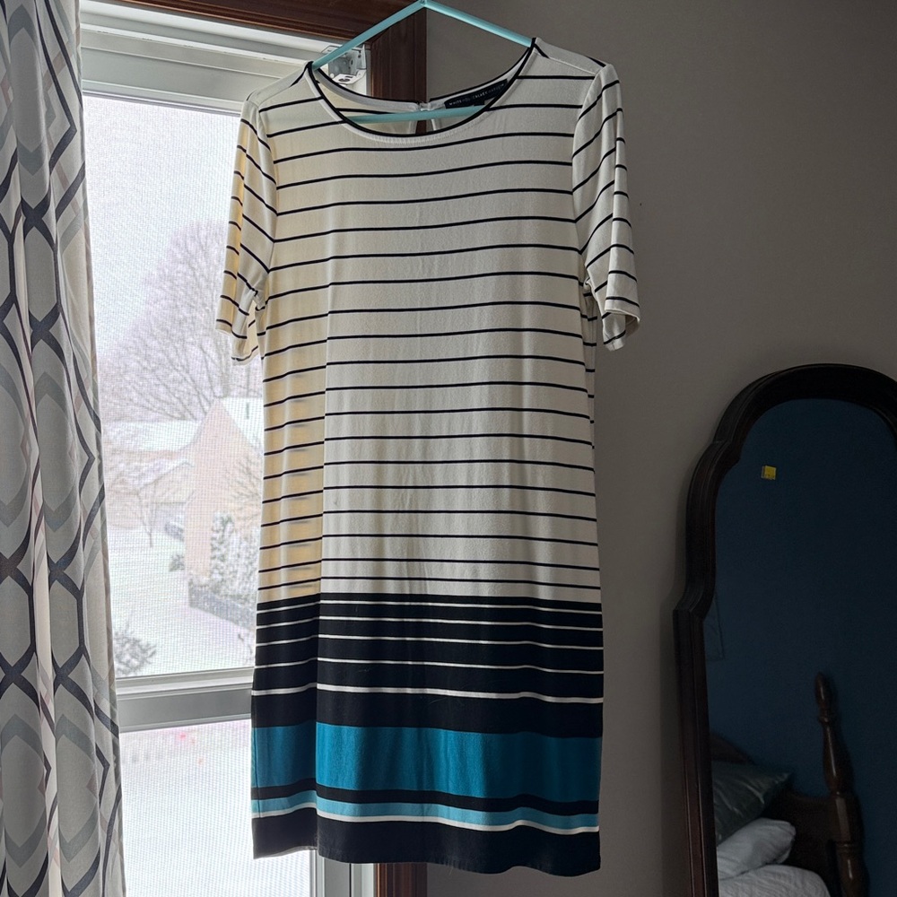 White House Black Market Striped Cream and Black Mini Dress